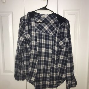 Blue and white hooded flannel
